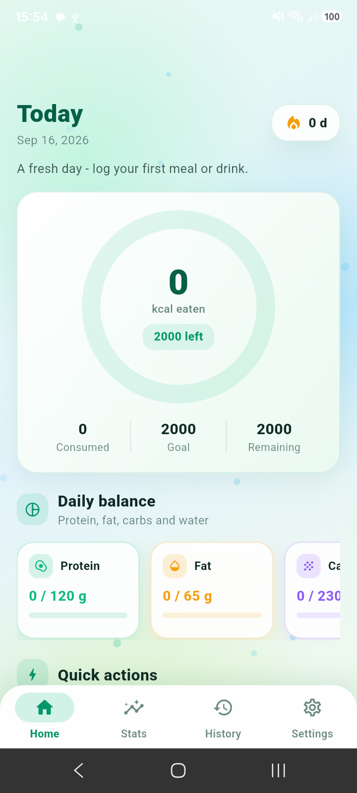 Nourish Dash dashboard screen